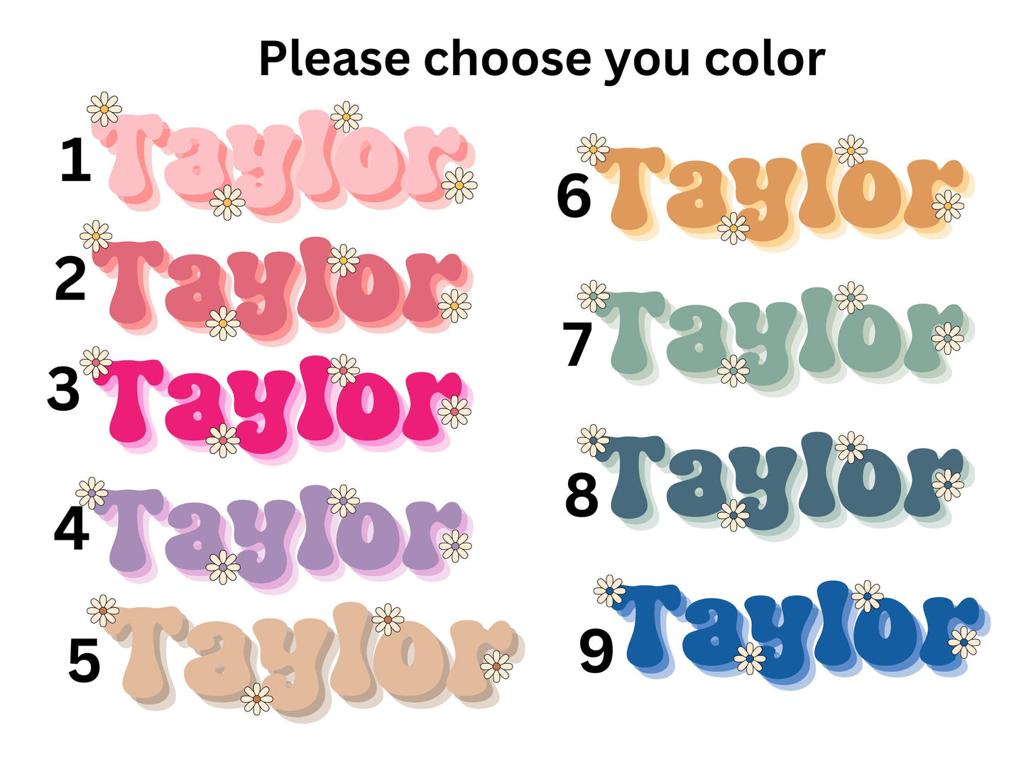 Water bottle name sticker Tumbler cup name sticker Retro font name Floral Name sticker Personalized name  Daisy name Kids name sticker gift