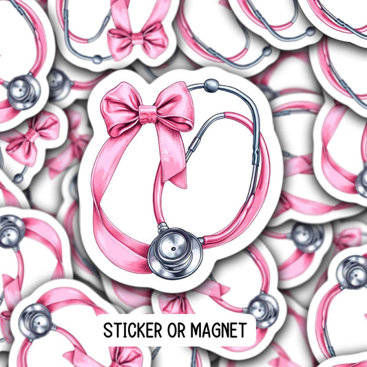 Coquette nurse sticker stethoscope pink bow Nursing student RN gift healthcare nurse magnet water bottle nurse sticker nurse sticker locker