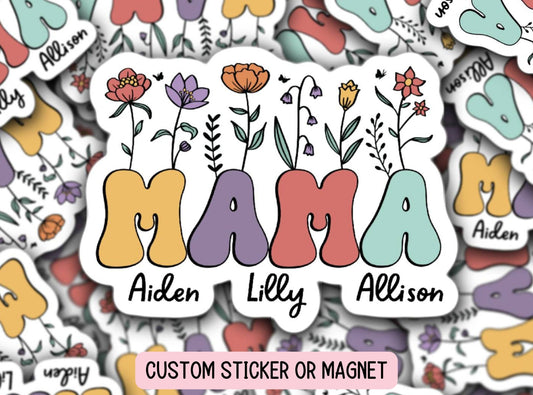 Personalized mama sticker name sticker floral boho sticker mom sticker kids mommy name magnet Retro font new mom gift Floral Mother's day