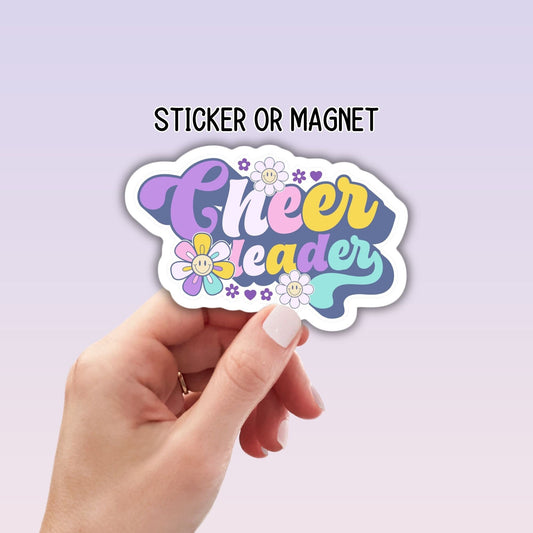 Retro Cheer leader sticker, cheer magnet, cheer magnet, locker magnet, cheerleader, water bottle, gift for cheerleader, lap top sticker
