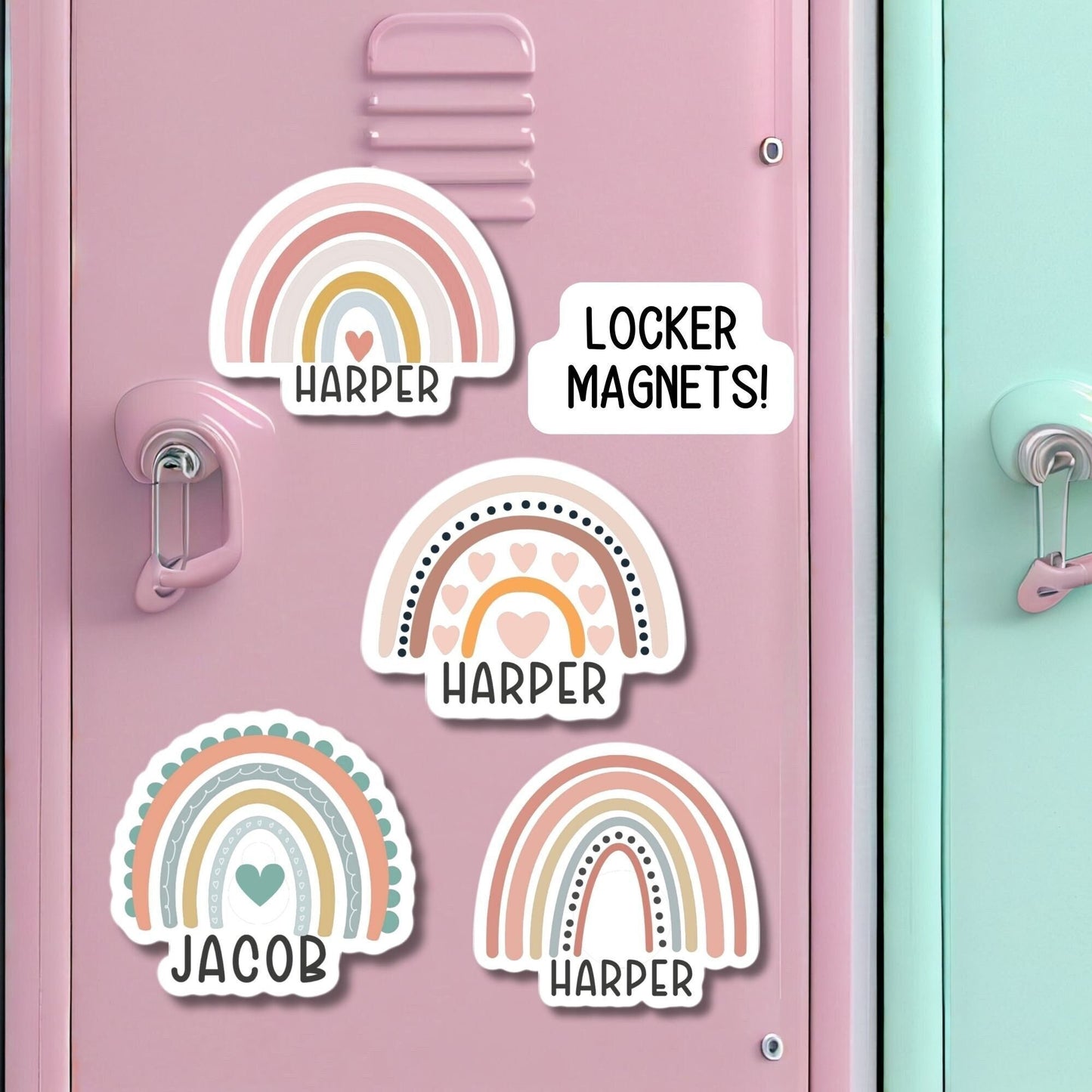 Locker name Magnet Boho Rainbow name sticker Personalized name Magnet Custom Name aesthetic stickers Tumbler cup name gift Locker Decor