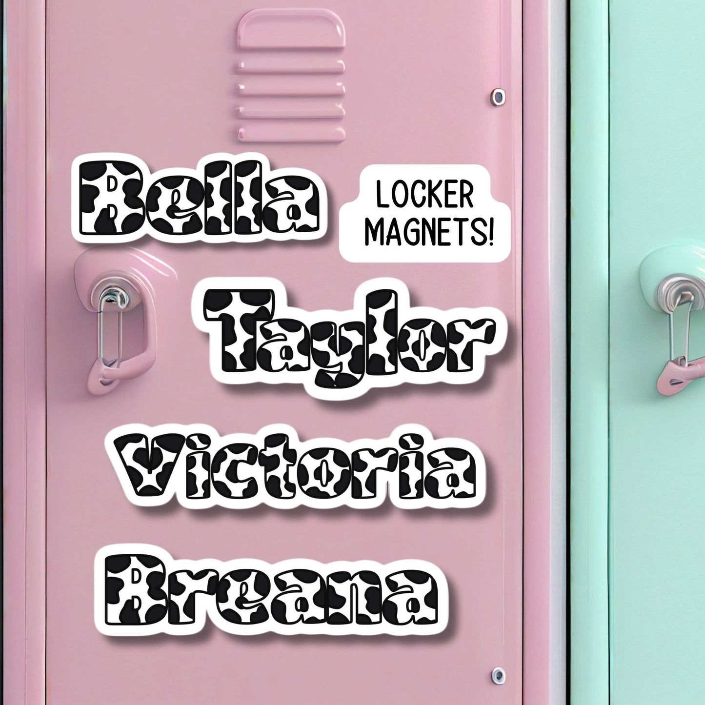 Cow print name Magnet Cow letters Cow pattern Personalized Custom Name Stickers Name magnet Locker magnet Cow letters kids name magnet