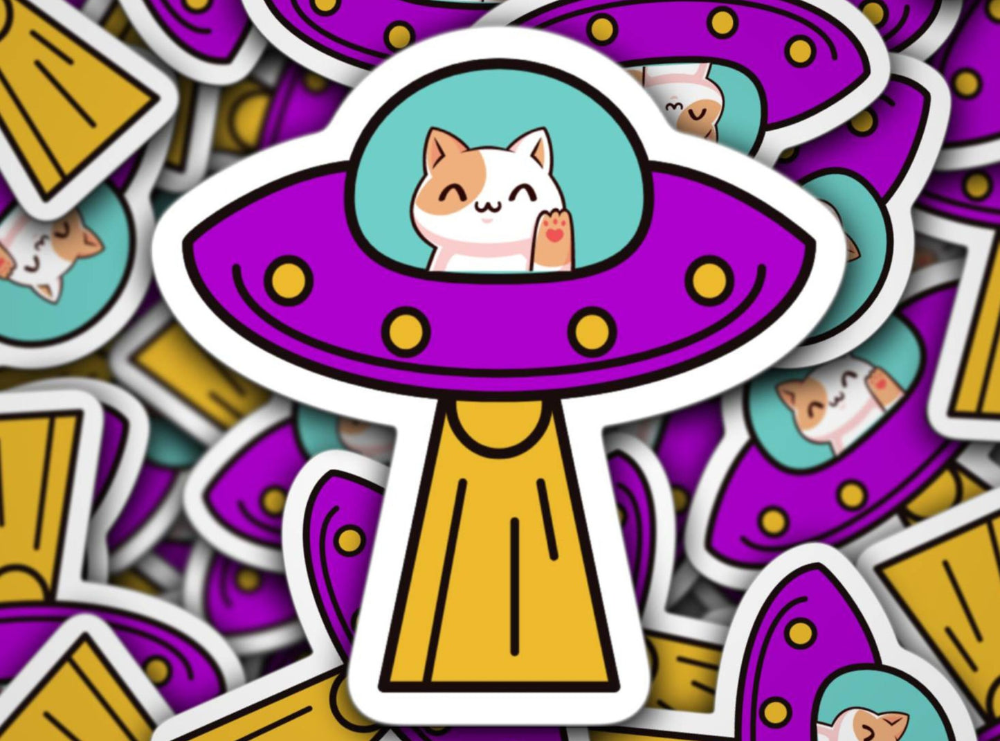 UFO sticker, cat sticker, funny sticker, alien cat sticker, cute cat sticker, water bottle sticker, lao top sticker, notebook, gift