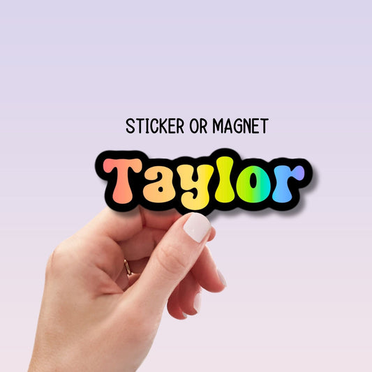 Retro Rainbow name sticker Personalized name stickers Custom Name Gradient Tumbler sticker Magnet Lap top Journal planner kids name gift