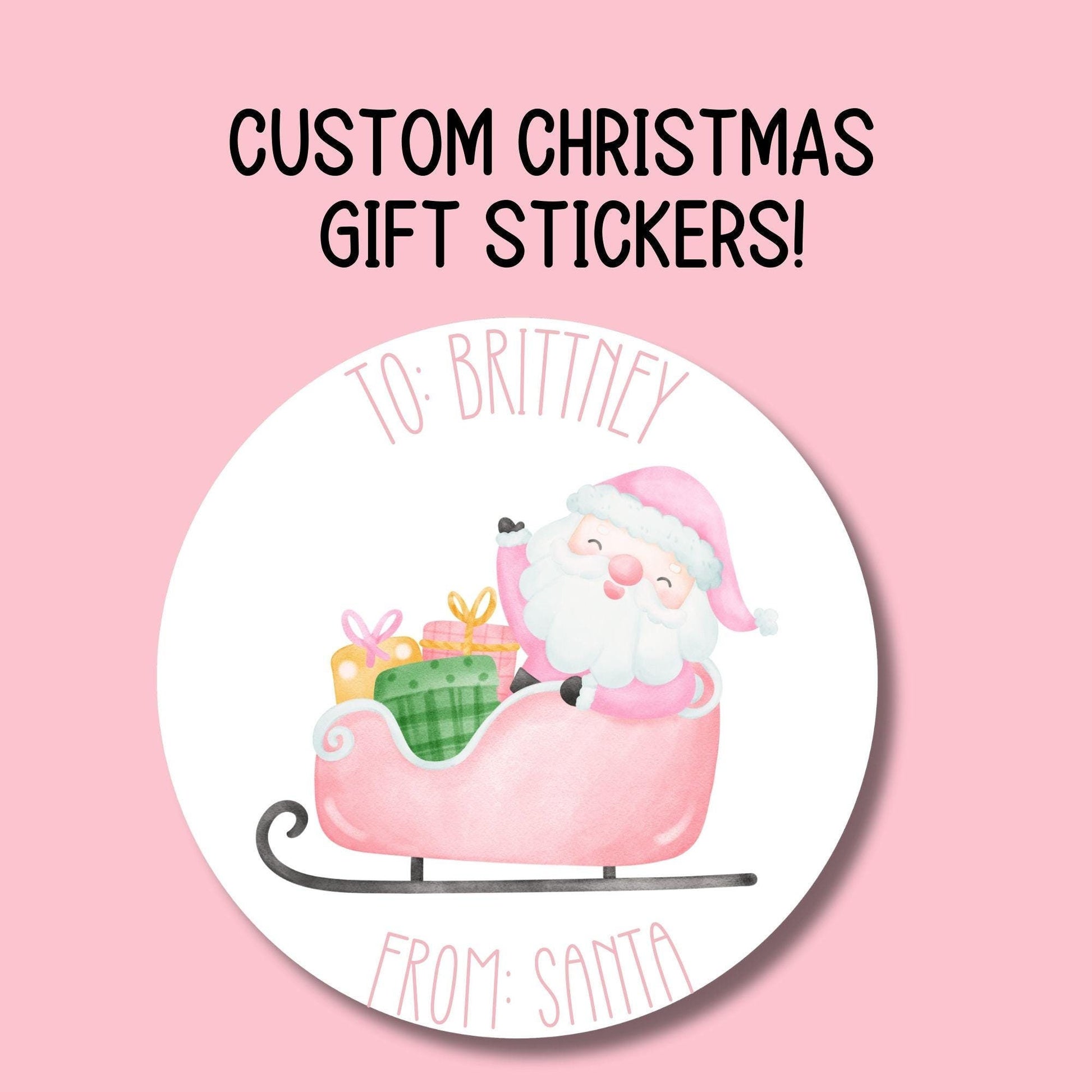 Pink Custom from Santa sticker Coquette bow kids Santa Claus Gift label Personalized Christmas Name Stickers Christmas name tag name Present