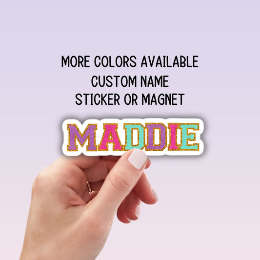 Chenille name sticker Varsity font kids name sticker personalized sticker Locker Magnet Water bottle name sticker Chenille patch Custom
