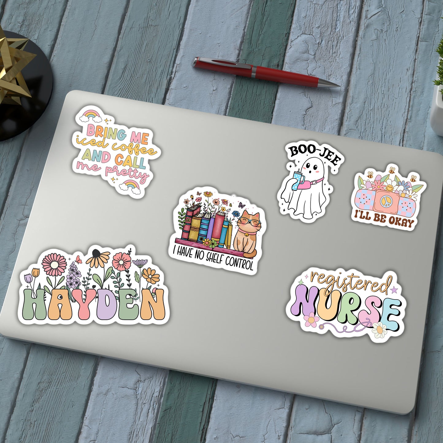 Retro floral name sticker Personalized name stickers Custom Name Stickers Aesthetic stickers gift for mom kids name stickers retro water