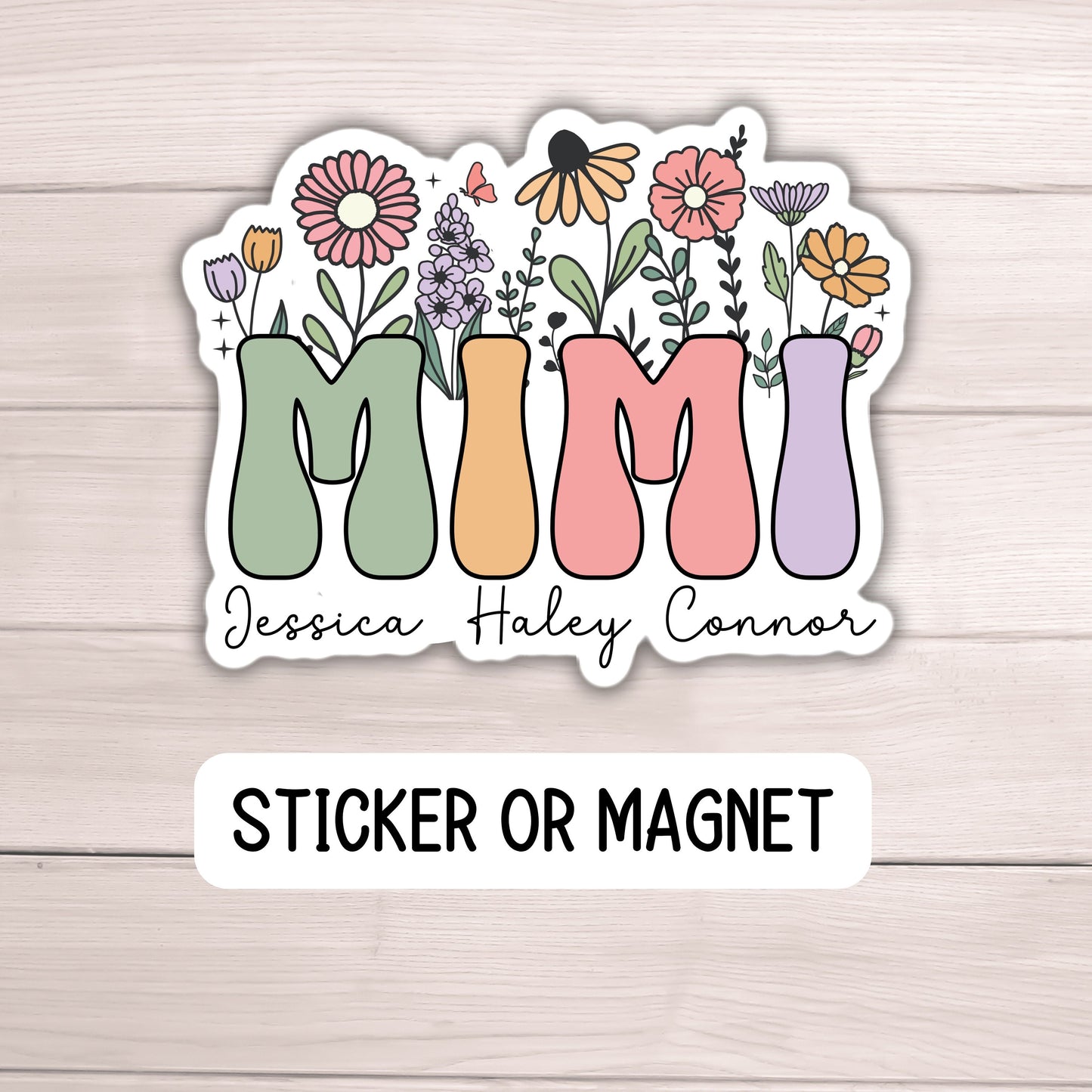 Gift for Mimi sticker Personalized Grandma stickers Custom Name Stickers Aesthetic sticker Mother's day gift Grandkids names gift wildflower
