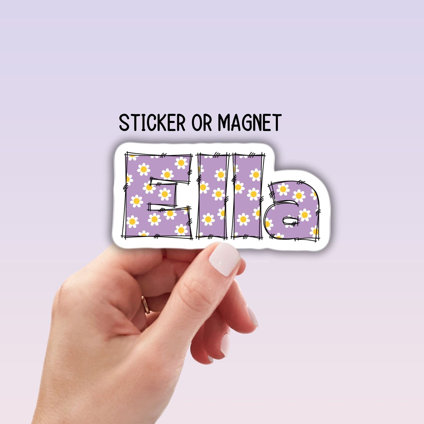 Purple daisy Custom name sticker Personalized name sticker Name Magnet Decor Water bottle name sticker Name Decal retro font flower sticker