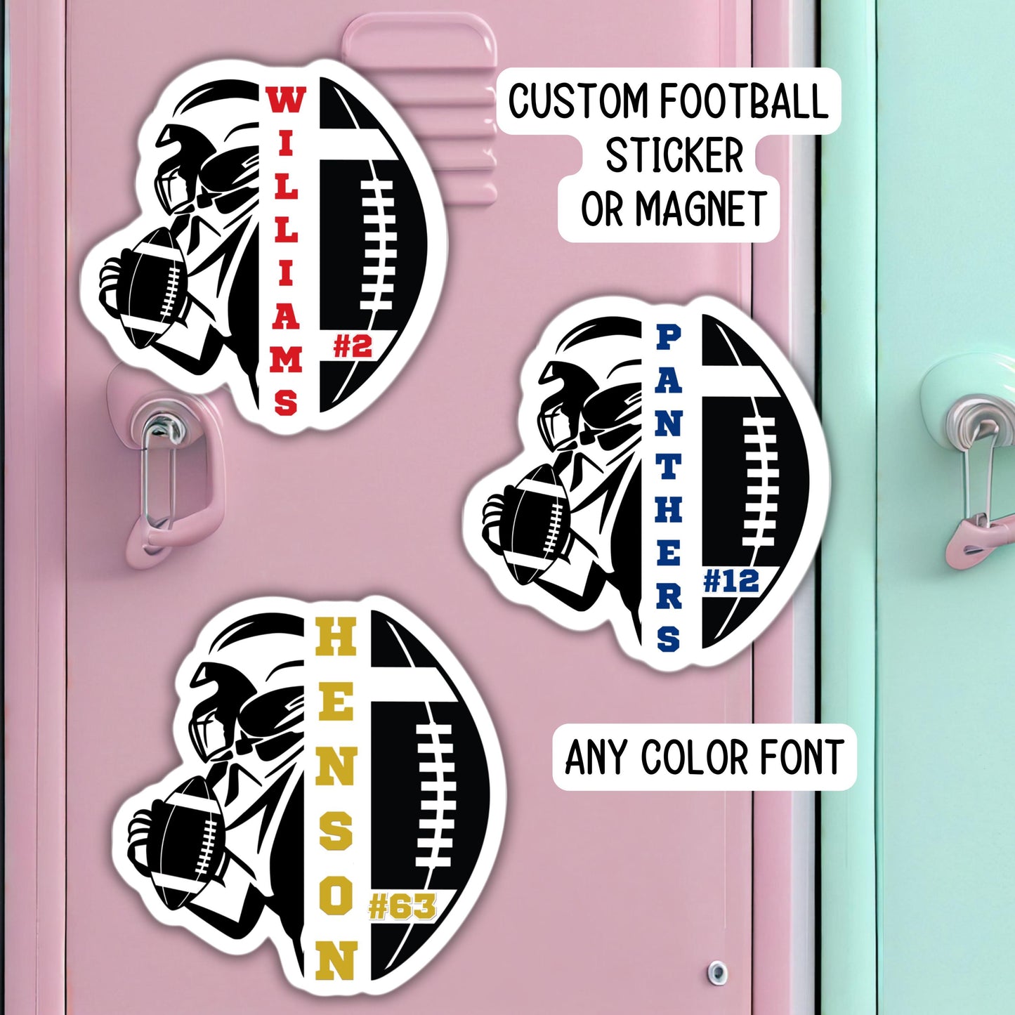 Custom Football sticker Football team gifts football team names personalized football name locker magnet football helmet gift coach