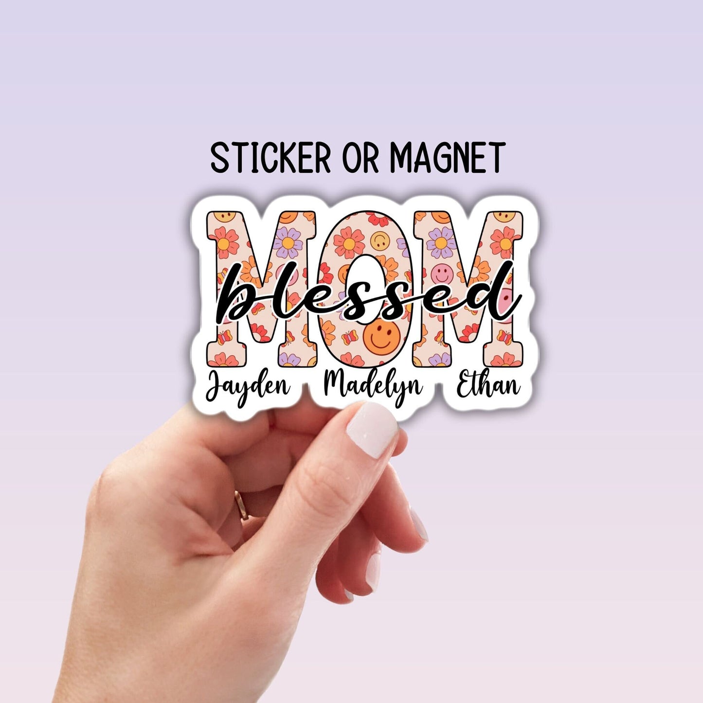 Personalized mama sticker name sticker floral boho sticker mom sticker kids mommy name magnet Retro font new mom gift Floral Mother's day