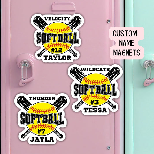Softball Custom name Magnet Softball team Sports name personalized magnet locker magnet fridge magnet kids name magnet locker decor softball