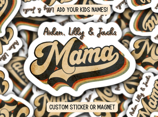 Personalized mama sticker name sticker Retro Vintage sticker mom sticker kids mommy name magnet Retro font new mom gift Hippie mommy retro