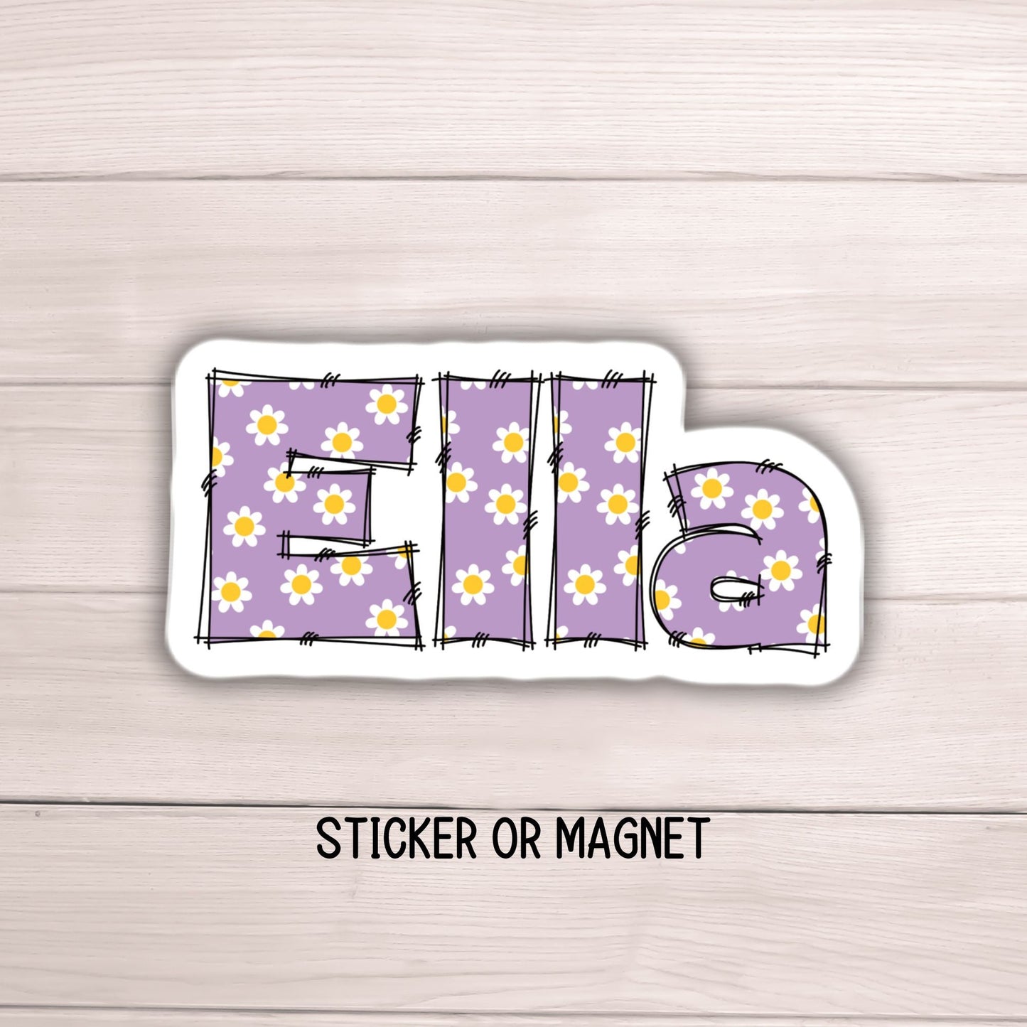 Purple daisy Custom name sticker Personalized name sticker Name Magnet Decor Water bottle name sticker Name Decal retro font flower sticker