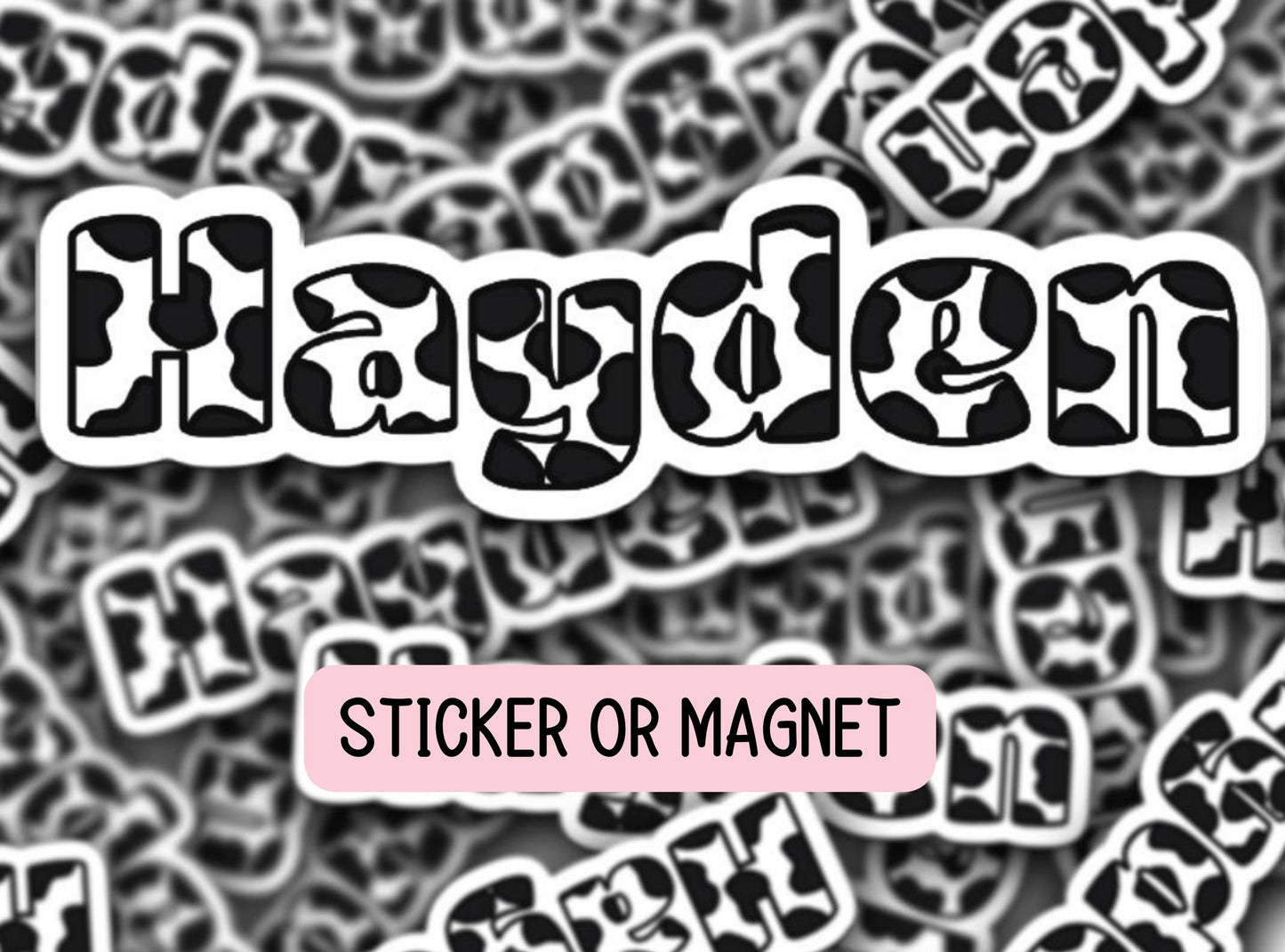 Cow print name sticker Personalized name sticker Custom Name magnet Water bottle sticker bestie gift Tumbler cup stickers Cow letters