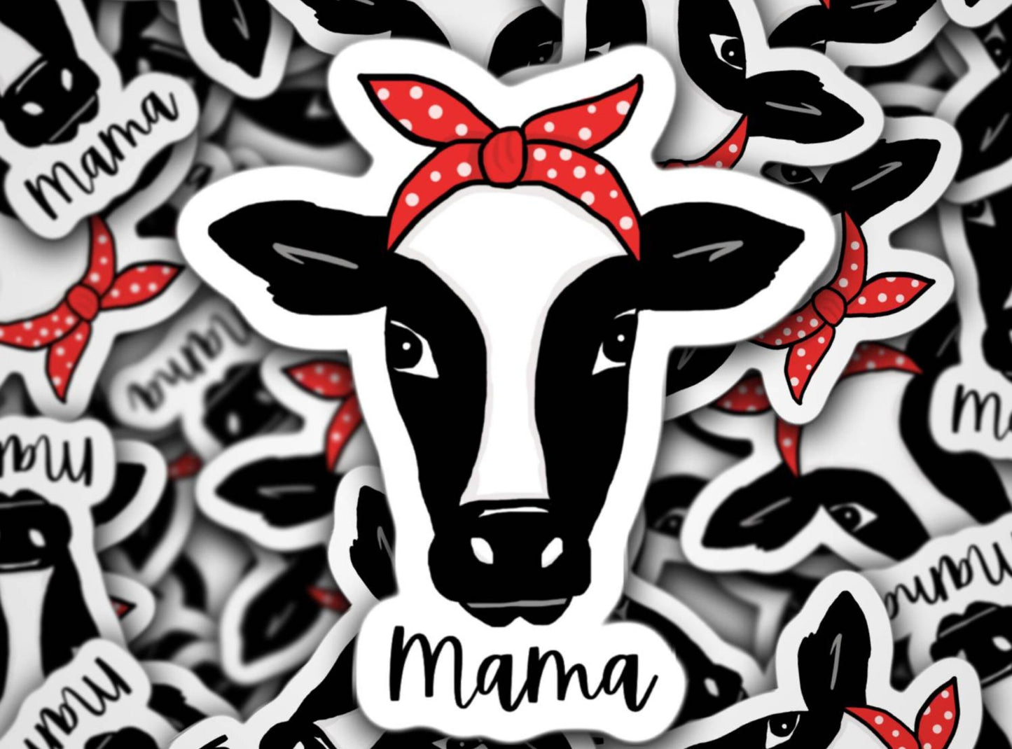 Cute cow sticker, mama sticker, farm, western, cow with bandana, cowgirl, funny sticker, red bandanna, gift for mom, lap top, magnet