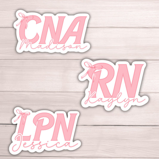 Coquette nurse Custom name personalized Registered nurse magnet sticker RN Ribbon bow Credentials Name healthcare LVN CNA locker decor