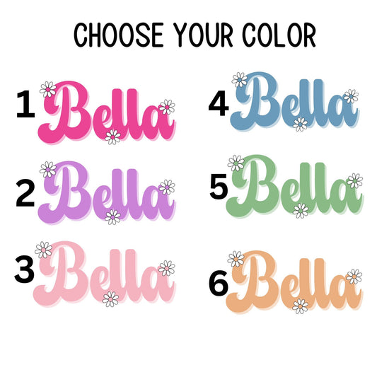 Tumbler cup name sticker Retro font name sticker Floral Name sticker Personalized name Water bottle sticker Daisy name  Kids name sticker
