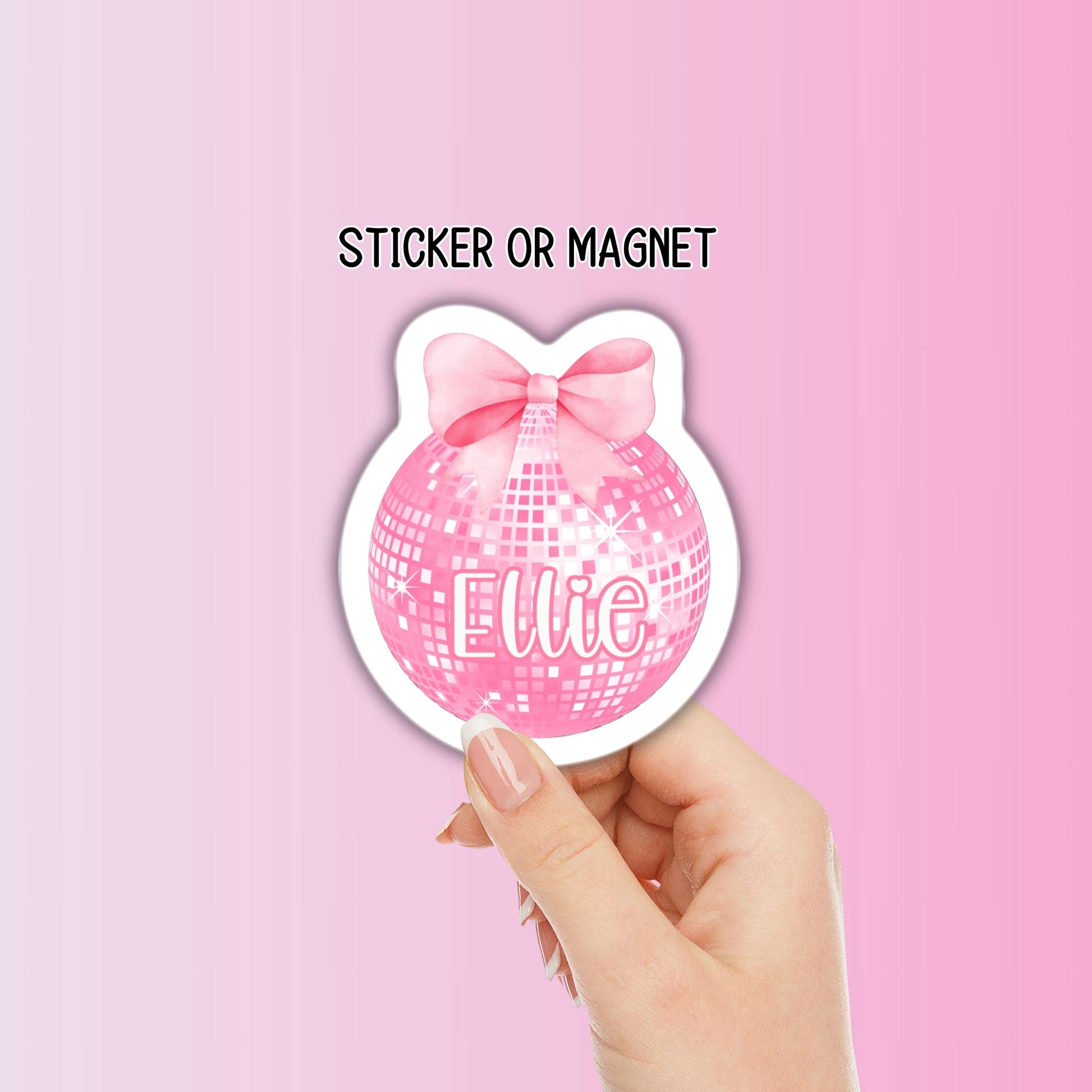 Disco ball Coquette custom name sticker magnet custom pink bow girlie personalized locker decor preppy cute name accessories Ribbon Bow