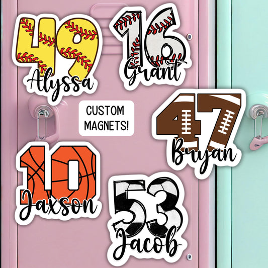 Custom Football basketball soccer softball baseball number magnet team gift name personalized sports locker magnet school locker decoration