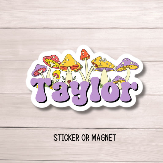 Cottagecore Custom mushroom sticker Fungi magnet personalized Water bottle name sticker Magic mushroom name Retro font name aesthetic gift