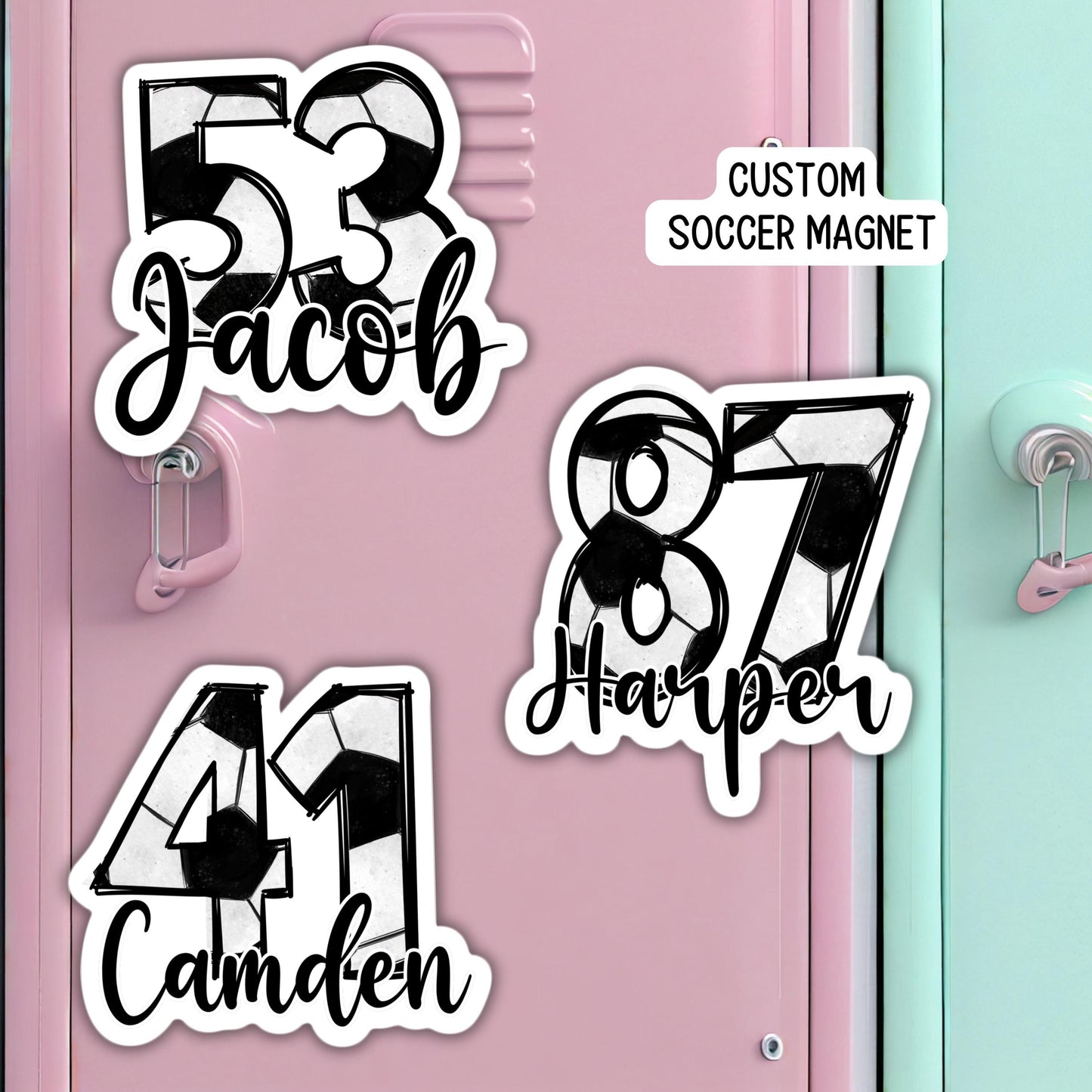 Custom Soccer number name magnet soccer team gift soccer team name personalized sports locker magnet school locker decoration