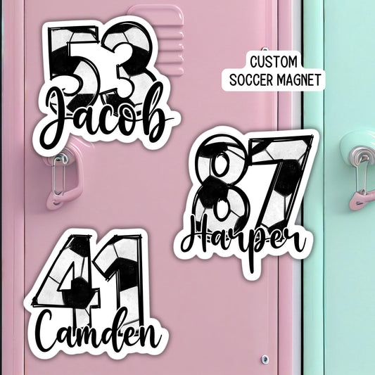 Custom Soccer number name magnet soccer team gift soccer team name personalized sports locker magnet school locker decoration