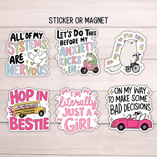 Funny snarky adult meme sticker magnets meme witty goose frog struggle bus bad decisions Humor Sarcastic magnet Sarcasm quote hilarious gift