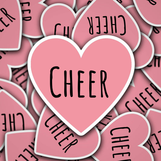 Cheer heart sticker, love cheer sticker, cheer magnet, cheerleader, pom poms, water bottle, tumbler, cheer life, cheer mom, pink heart