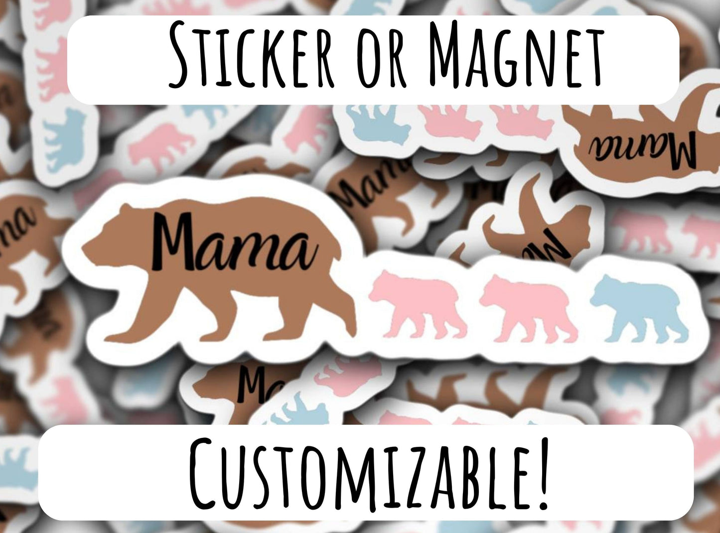 Mama bear sticker, bear cubs, custom, baby bear, mama gift, water bottle sticker, locker magnet, fridge magnet, mom sticker, motherhood