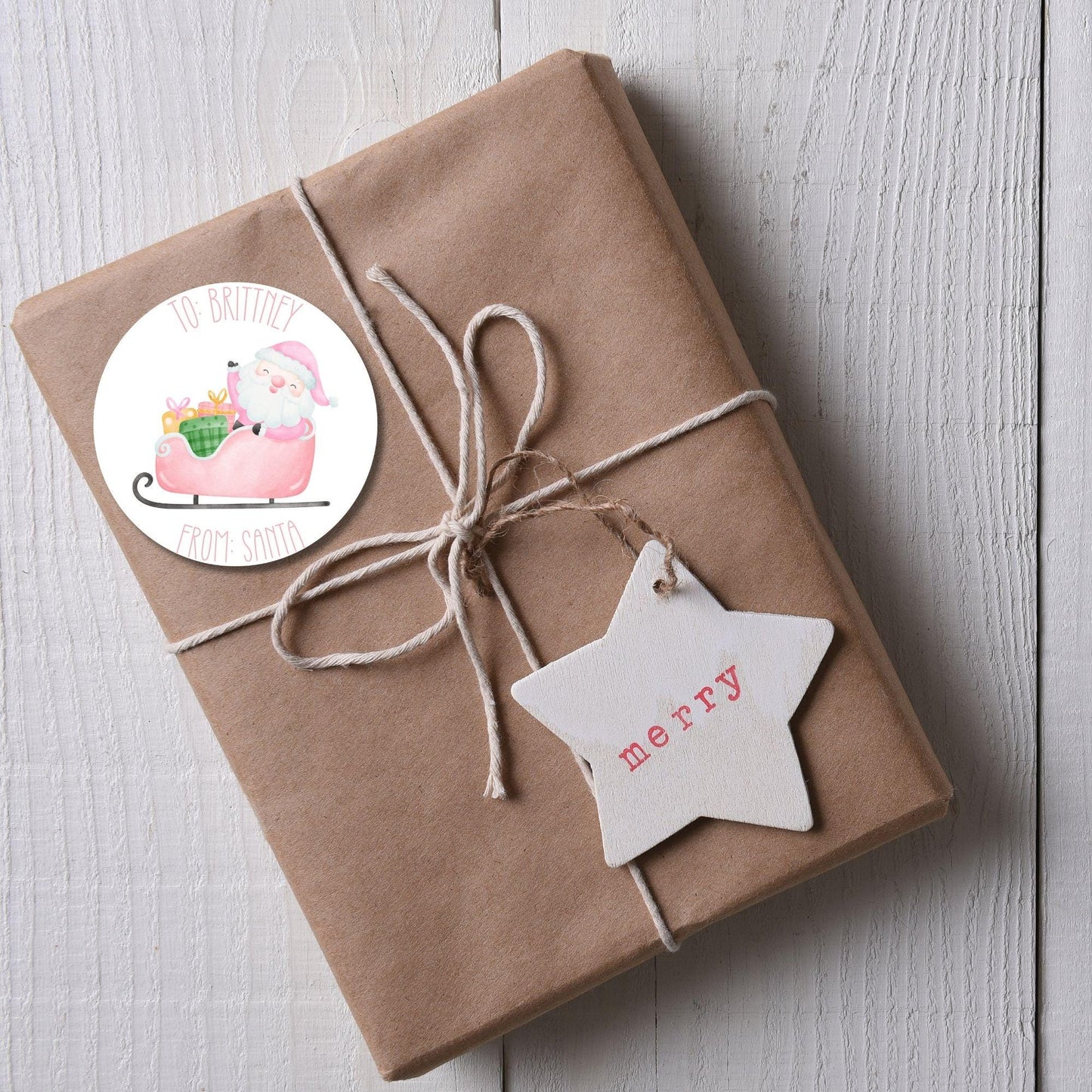 Pink Custom from Santa sticker Coquette bow kids Santa Claus Gift label Personalized Christmas Name Stickers Christmas name tag name Present