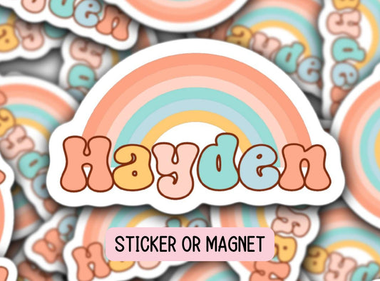 Name sticker Retro name sticker Personalized name Retro rainbow Aesthetic best friend gift kids name stickers tumbler sticker lap top magnet