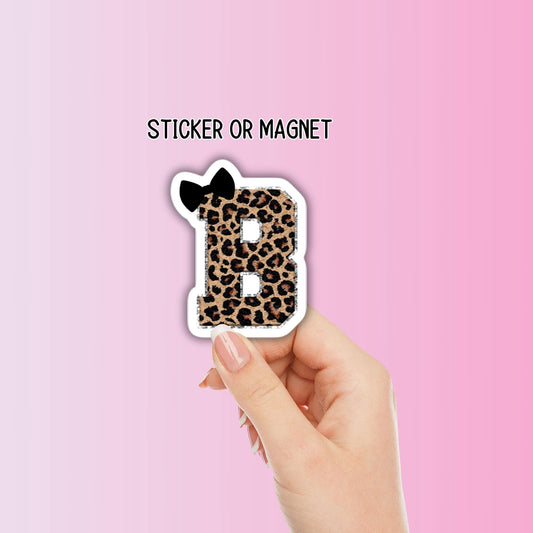 Cheetah Chenille Coquette Monogram Sticker For Girly Girl ribbon bow Initial sticker Sticker For Laptop Trendy girl gift magnet kids name