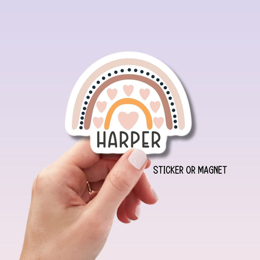 Kids name sticker Boho Rainbow name sticker Personalized name stickers Custom Name aesthetic stickers neutral color name gift Pink rainbow