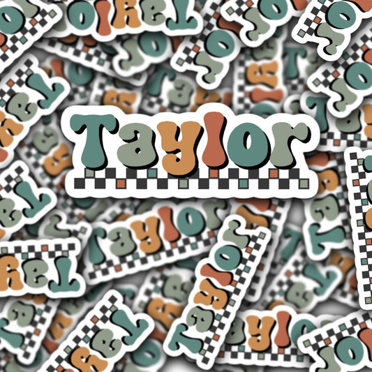 Kids name sticker Groovy name sticker Retro font name sticker Neutral Name sticker Personalized name Water bottle sticker Disco School