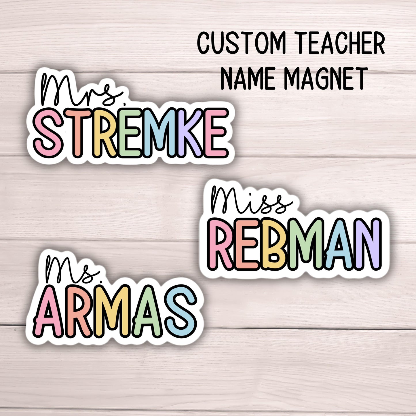 Custom teacher magnet classroom magnet gift Teacher name Personalized whiteboard Custom Teacher Name Magnet Rainbow Aesthetic Retro Mrs Miss