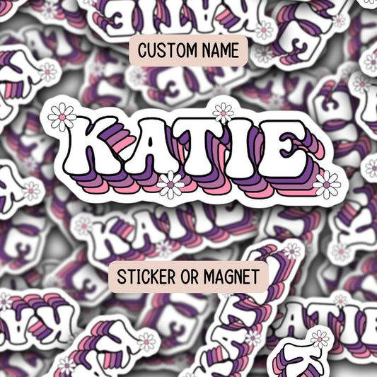 Water bottle name sticker Tumbler cup sticker Retro font name Floral Name sticker Personalized name  Daisy name Kids name sticker gift Retro