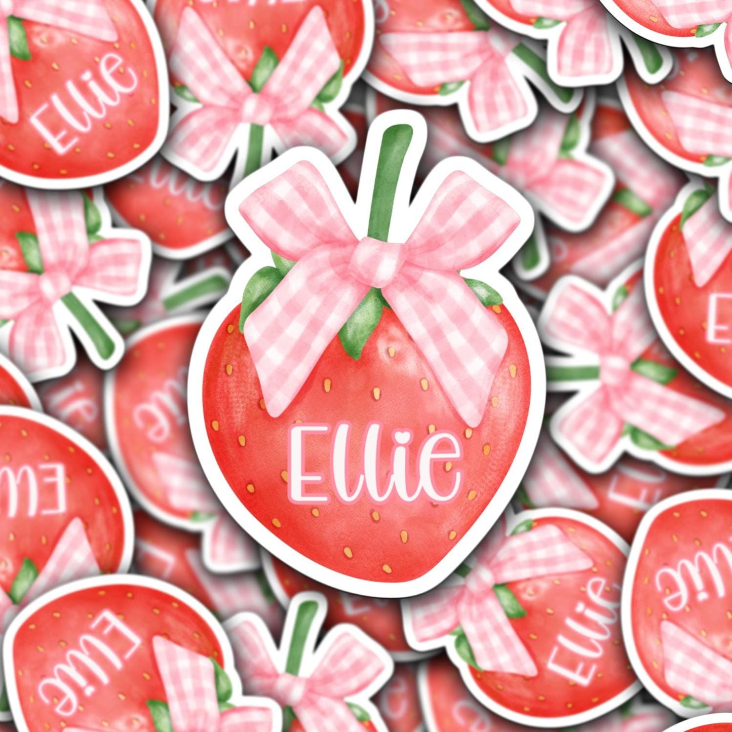 Custom Coquette strawberry name sticker magnet custom pink bow girlie personalized locker decor preppy cake cute name accessories Ribbon Bow