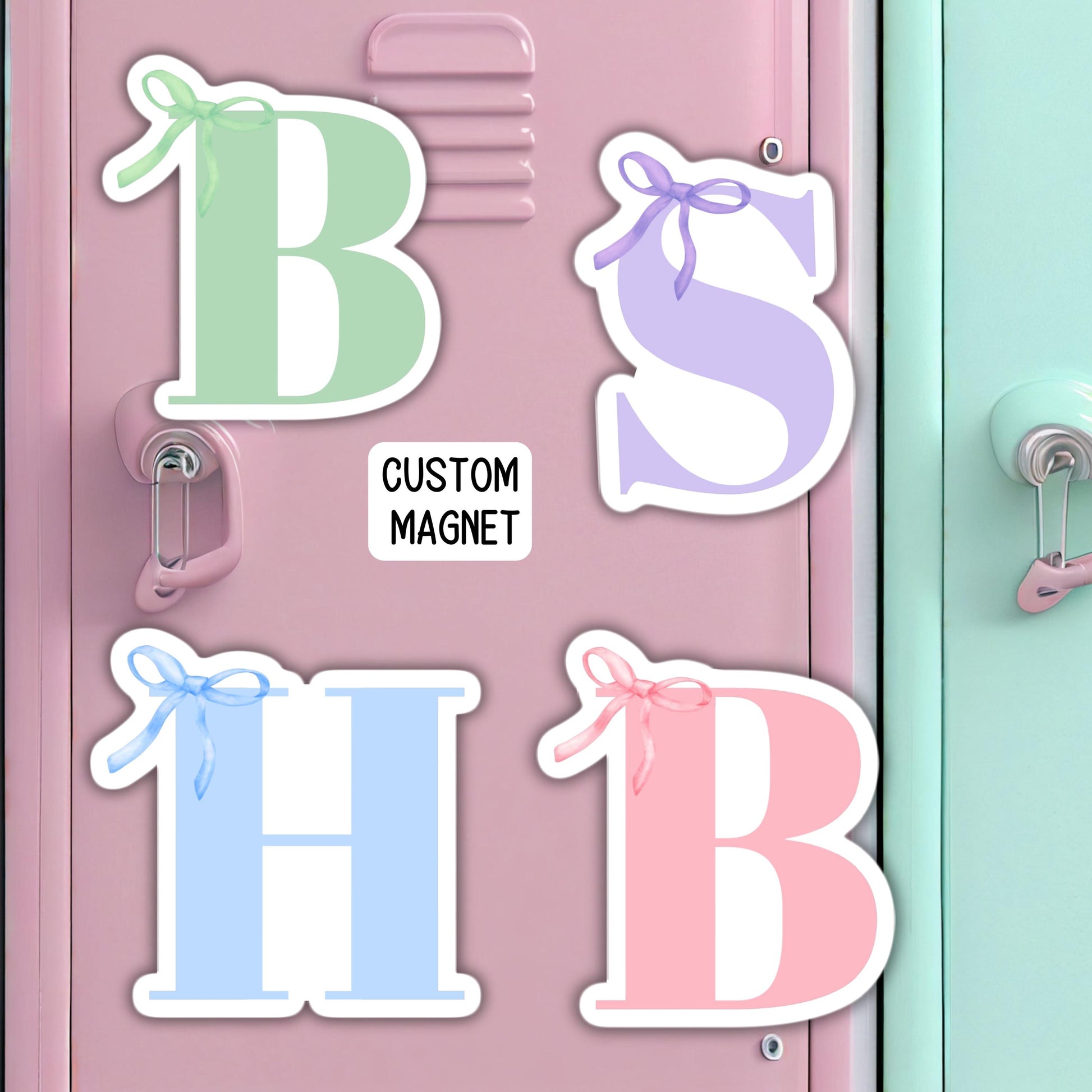 Coquette Monogram letter Pink Ribbon Bow Initial School locker magnet Custom name Magnet personalized name locker fridge magnet kids decor
