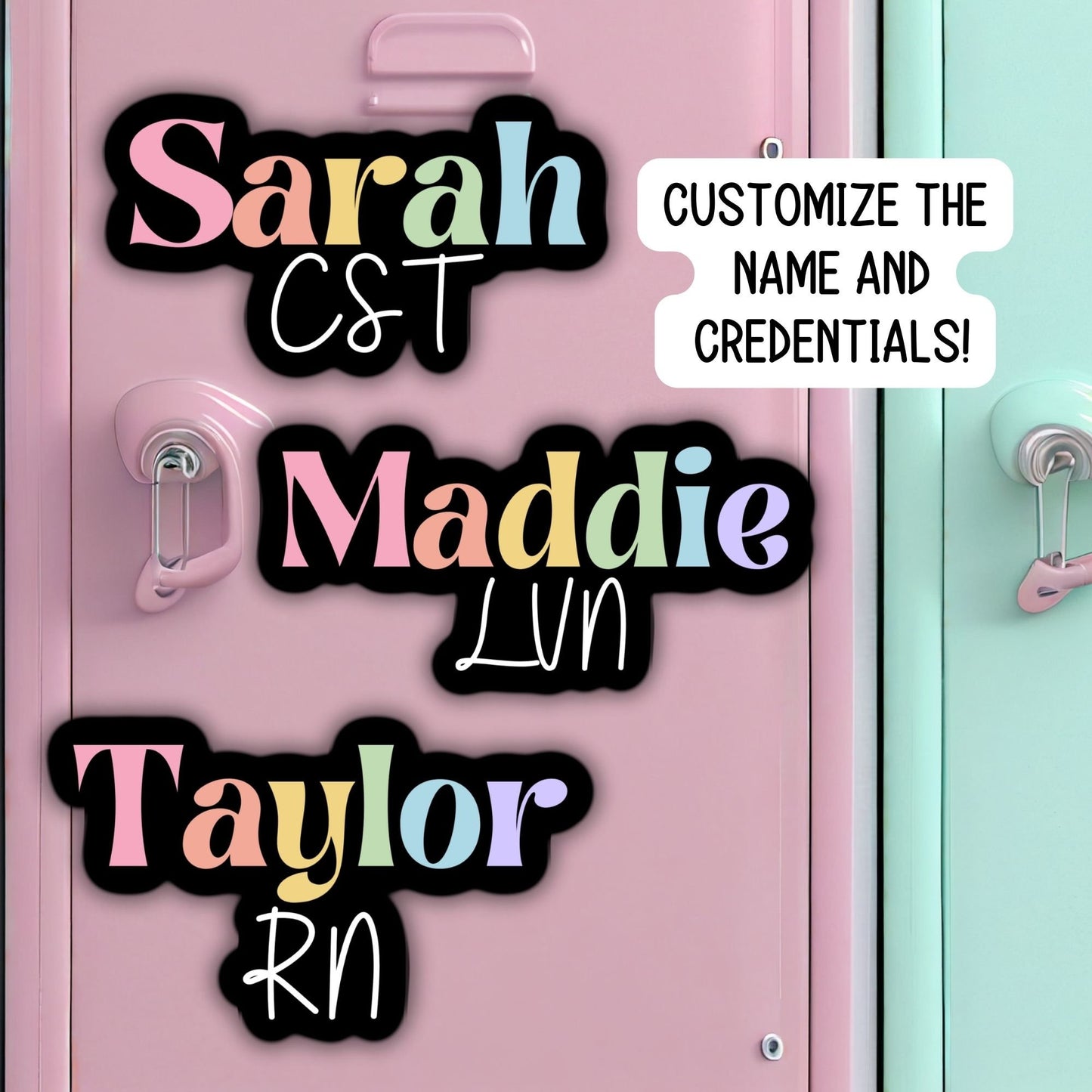 Registered nurse Custom nurse name personalized nurse magnet sticker RN Retro font rainbow Name Personalized healthcare LVN CNA name gift