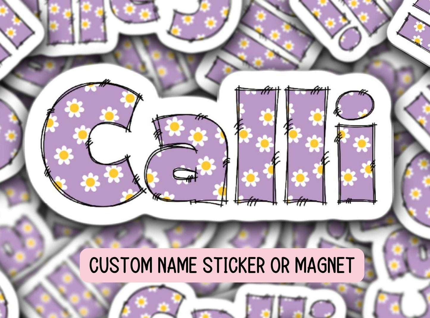 Purple daisy Custom name sticker Personalized name sticker Name Magnet Decor Water bottle name sticker Name Decal retro font flower sticker