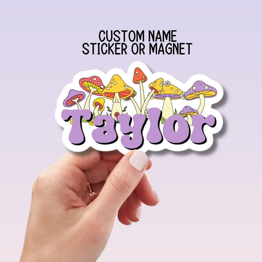 Cottagecore Custom mushroom sticker Fungi magnet personalized Water bottle name sticker Magic mushroom name Retro font name aesthetic gift