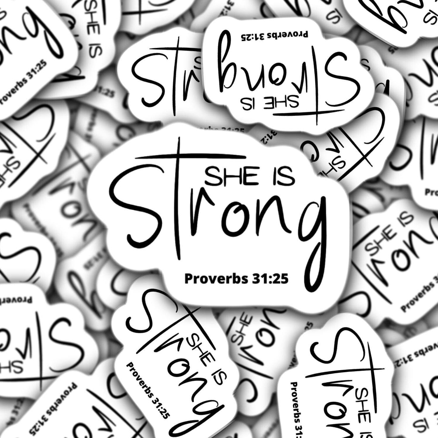 Christian sticker motivational sticker she is strong proverbs sticker feminist sticker bible quotes sticker girl power water bottle sticker