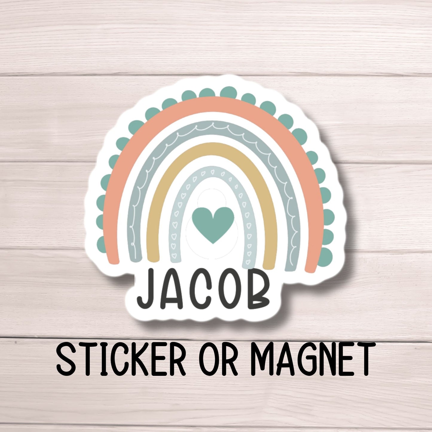 Kids name sticker Boho Rainbow name sticker Personalized name stickers Custom Name aesthetic stickers Tumbler cup name gift Yellow rainbow