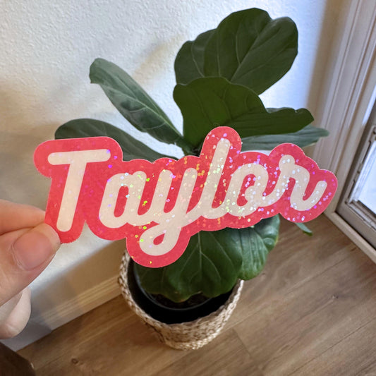 Holographic name sticker  sparkly girly name Script Custom kids name personalized girly girl sticker notebook water bottle lap top bike name