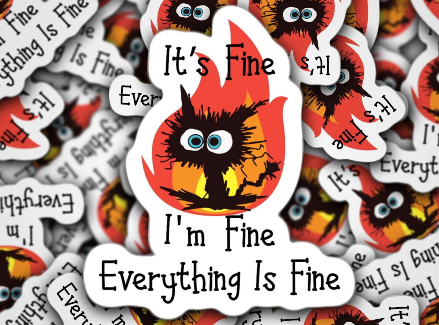 Funny sticker cat in fire cat sticker introvert water bottle sticker gift under 5 magnet pet sticker mental health hilarious sticker