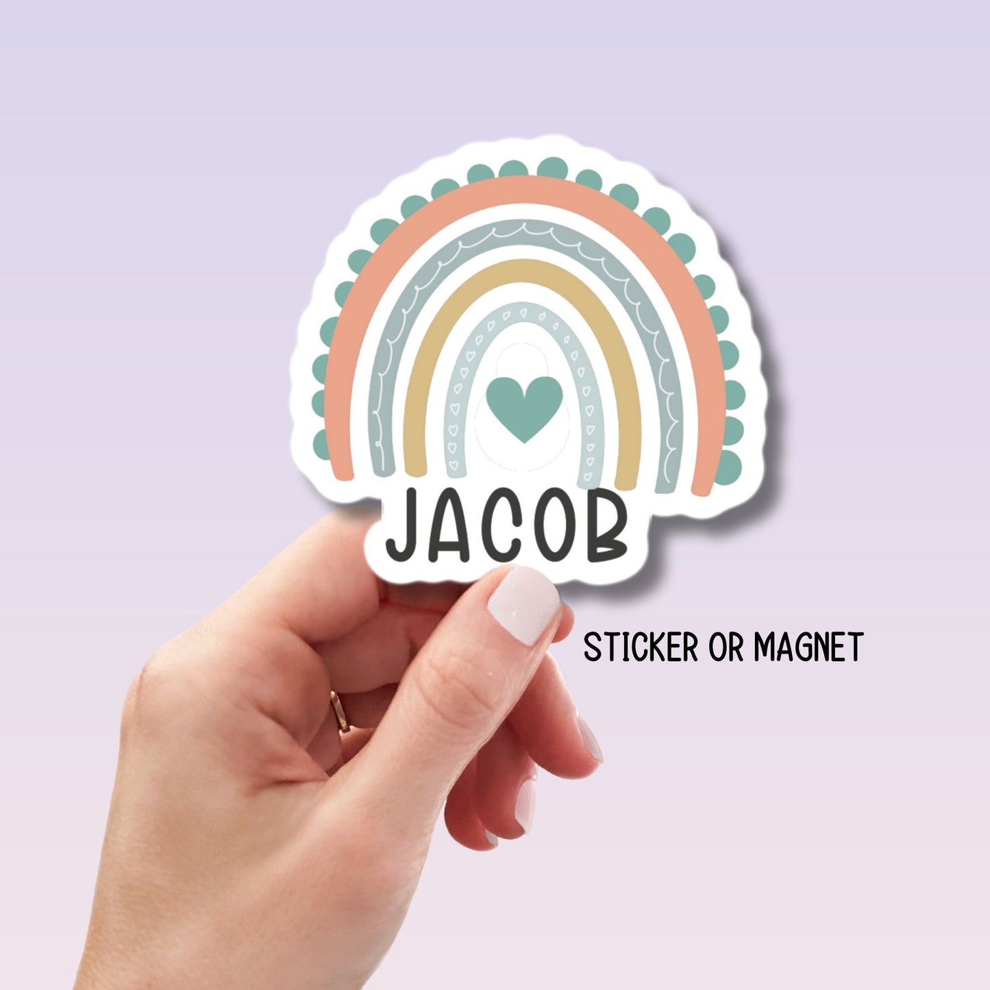 Kids name sticker Boho Rainbow name sticker Personalized name stickers Custom Name aesthetic stickers Tumbler cup name gift Yellow rainbow