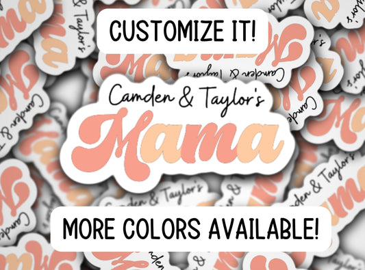 Personalized mama sticker, name sticker, kids sticker, mom sticker, kids mommy name sticker, magnet, Retro font, new mom gift, mama, hippie