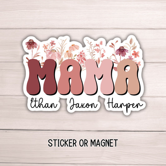 Mother's day gift Personalized mama sticker name sticker floral boho sticker mom sticker kids mommy name magnet Retro font new mom Floral
