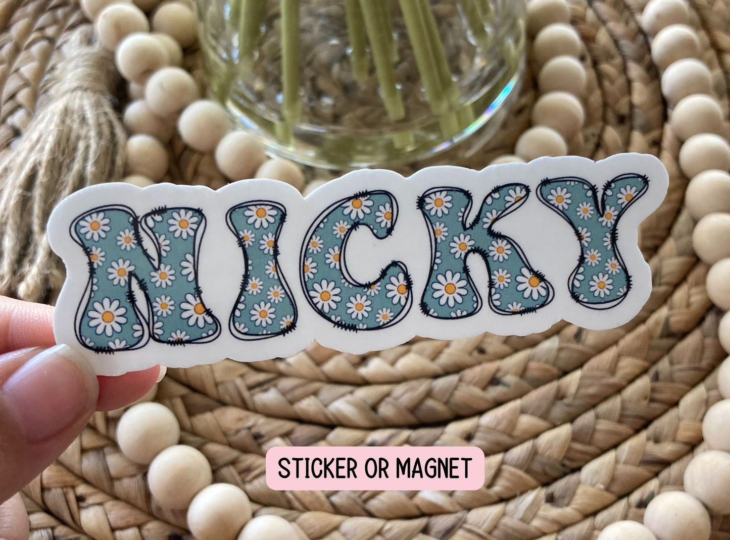 Retro floral name sticker, Personalized name stickers, Custom Name Stickers, Aesthetic stickers, best friend gift, kids name stickers, daisy